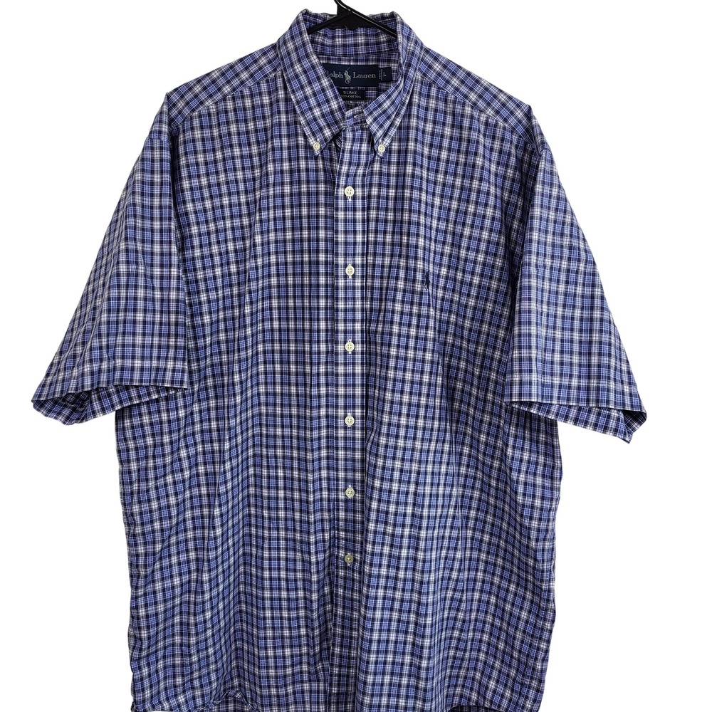 Polo Ralph Lauren Blake Mens Large Plaid Button Front Shirt Short Sleeve Cotton